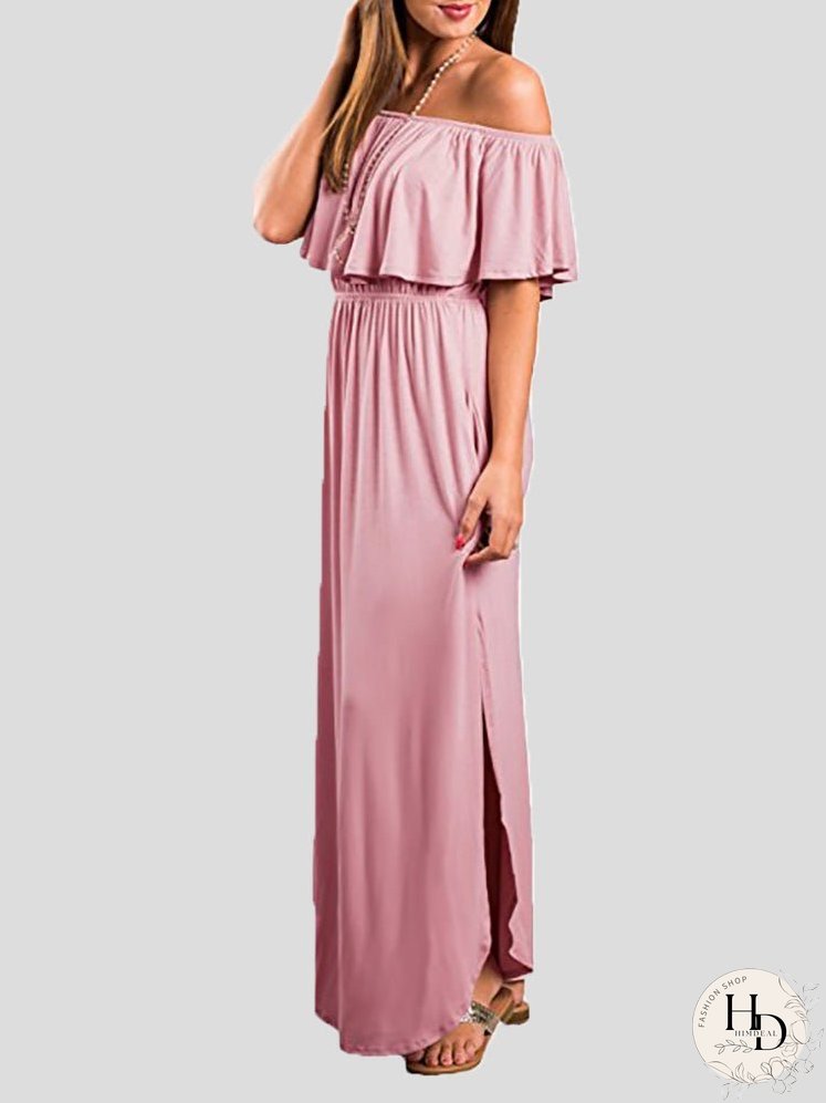 Dresses One-Shoulder Ruffled Pocket Slit Dress for Women
