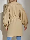 Stylish Lapel Collar Buttoned Puff Sleeves Solid Color Simple Outerwear