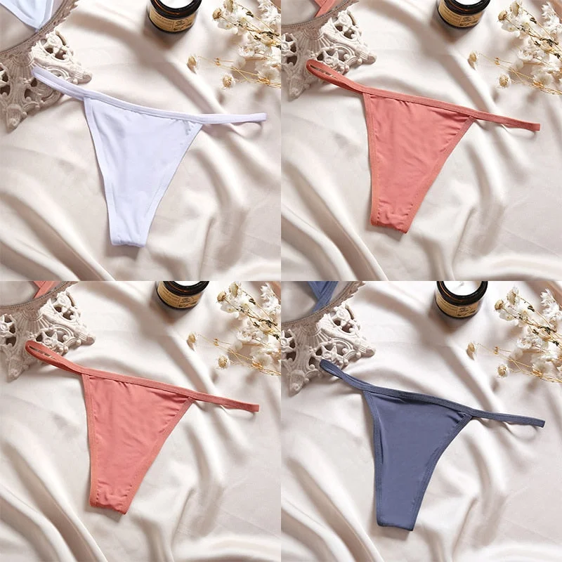 4PCS/Set Sexy Panties Women Thong Female G-string Underwear Panties Solid Color Intimate Lingerie Underpants Seamless Panties