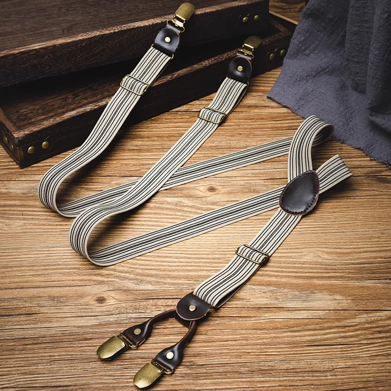 Vintage Men's Non-Slip Bronze Clip Suspenders