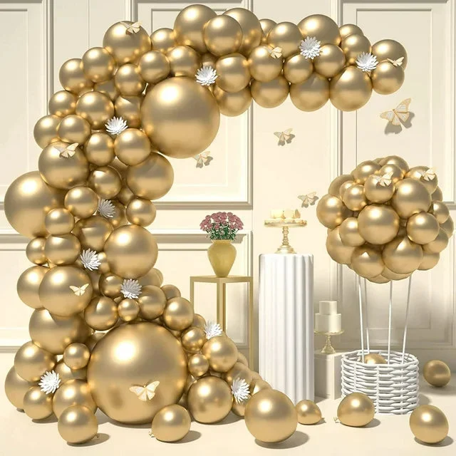 iTi Metallic Gold Balloons Garland - 120 Pcs 18/10/12/5 Inch Gold Balloon Difference Size Hight Quality Latex Balloons As Party Decorations for Bachelorette Party Graduation Wedding Baby Shower