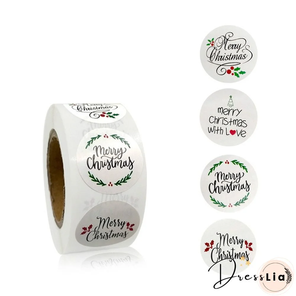 100pcs/300pcs/500pcs Round Merry Christmas Stickers Package Label Sealing Stickers Gift Card Box Decor
