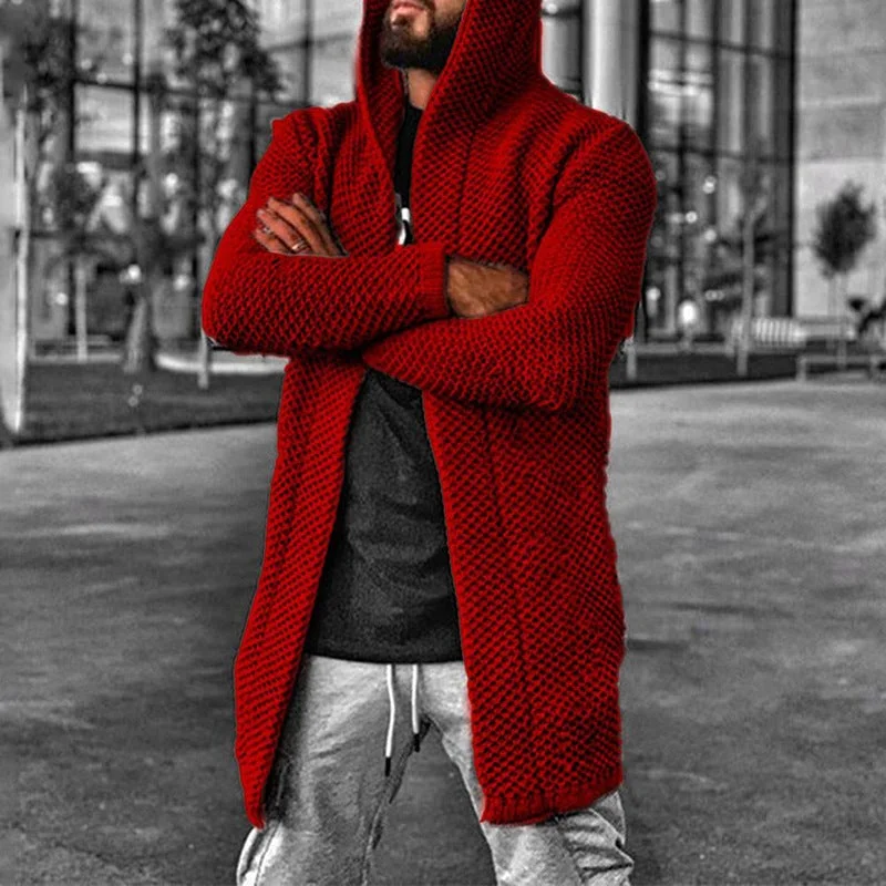 Men's Cardigan Solid Color Hooded Turtle Neck Jacket