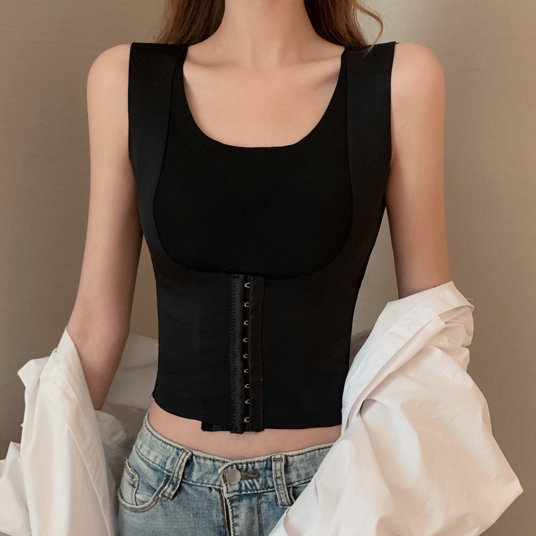 Creditnoom Skirt Outfits – Summer Hollow Out Backless Skinny Thermal Tops  