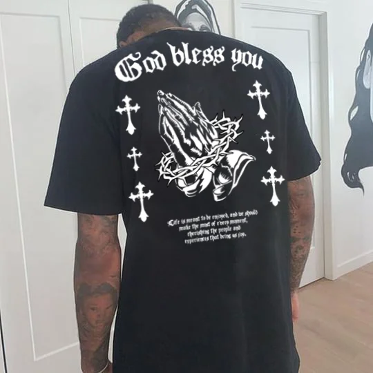God Bless You Cross Faith Graphic Print T-Shirt