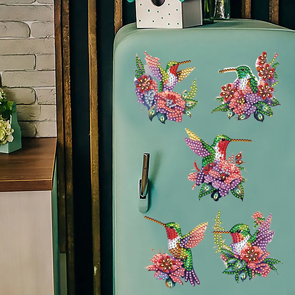 6pcs DIY Hummingbird Diamond Painting Magnets Refrigerator for Adult Kid Beginners
