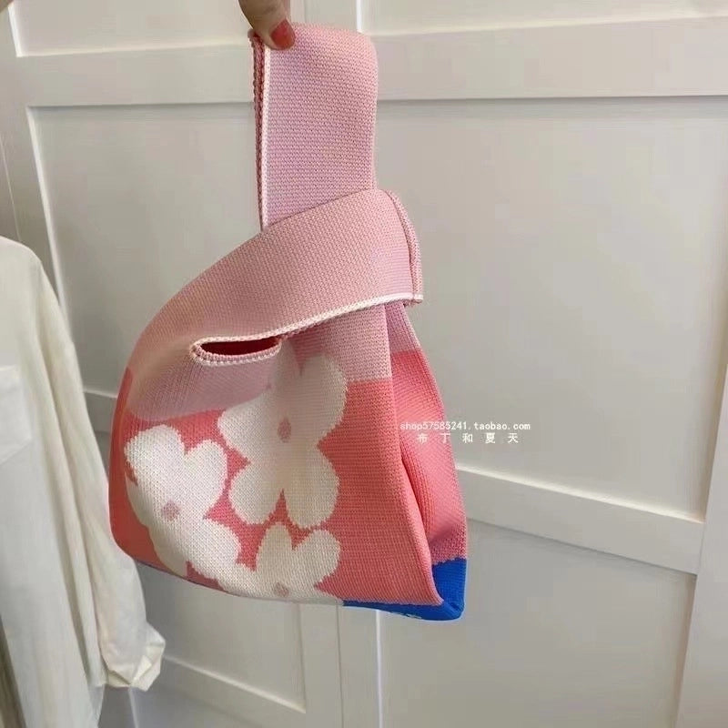 Women’s Medium Knit Letter Heart Shape Flower Cute Square Open Square Bag