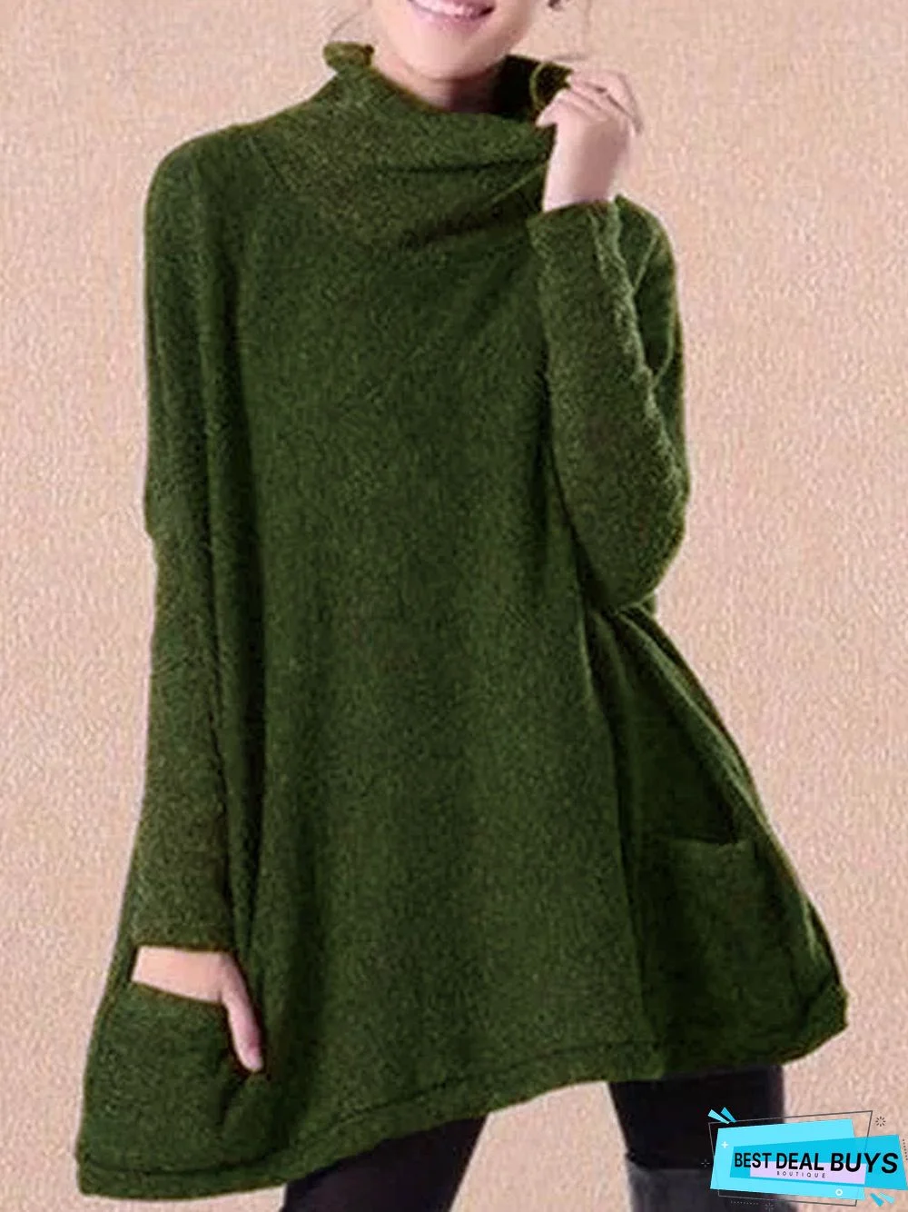 Black Patchwork Turtleneck Casual Sweater