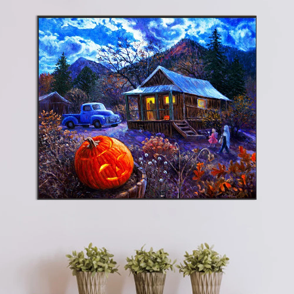 5D DIY Full Round Drill Diamond Painting Outdoor Halloween Scene Kit Home Decor