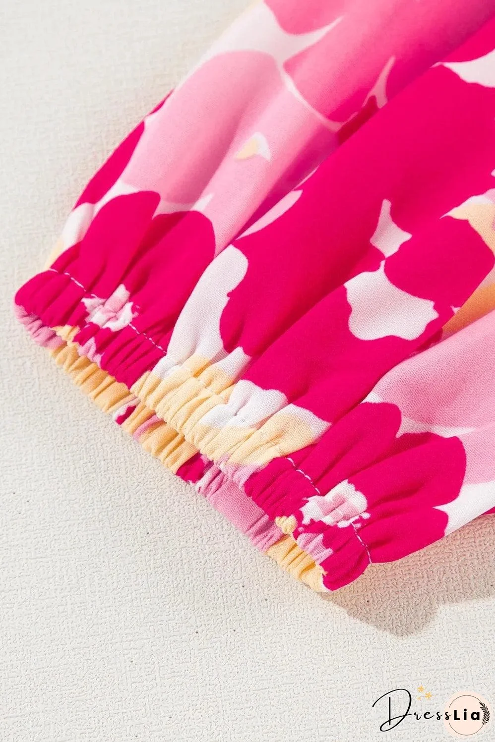 Pink Blooming Floral Print Puff Sleeve Buttoned Shirt