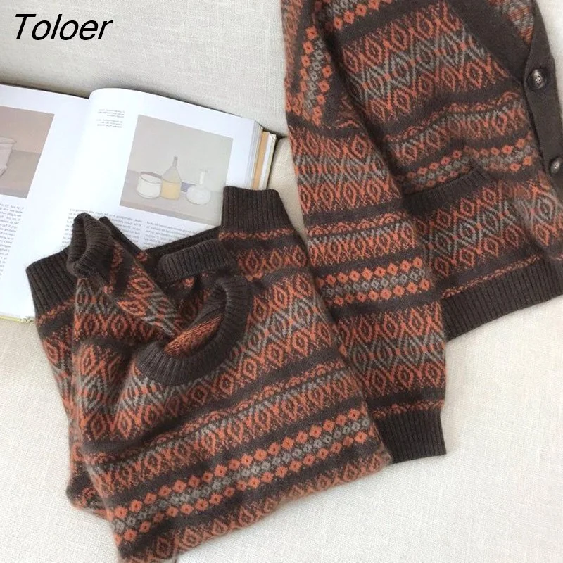 Toloer Pullover Patchwork Loose Lantern Long Sleeve Women Simple Knitted Sweater Elegant All-match Oversize Streetwear Clothes