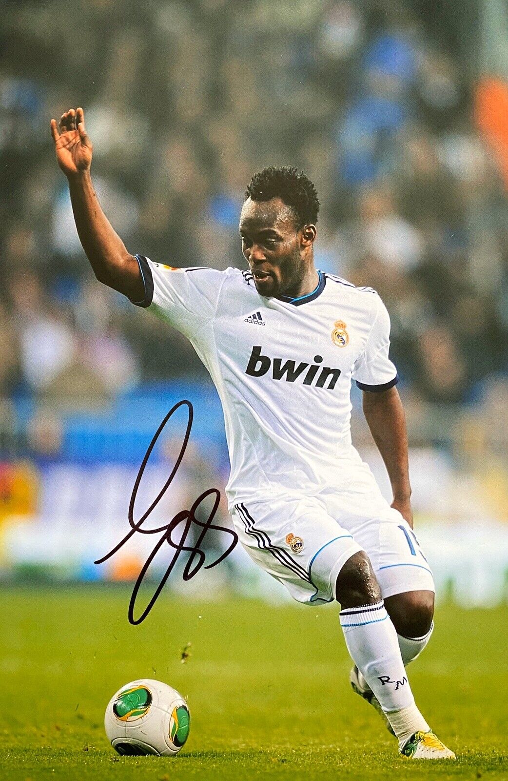 Michael Essien Hand Signed 12x8 Real Madrid Photo Poster painting, Chelsea, Ghana, View Proof