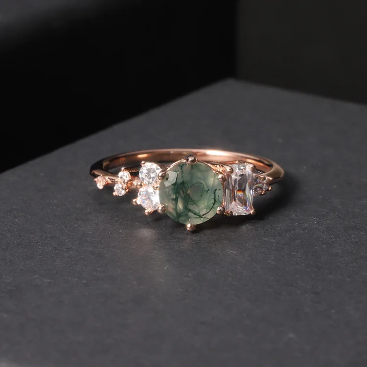 Simple Gemstone Ring Natural Aquatic Agate Engagement Ring