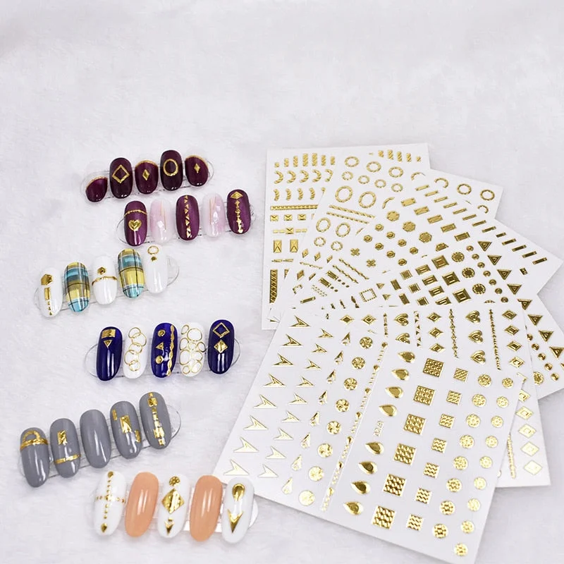 1 Sheet Christmas 5D Nail Stickers Gold And Sliver Snowflakes Transfer Nail Decals Slider Decoration For Manicuries