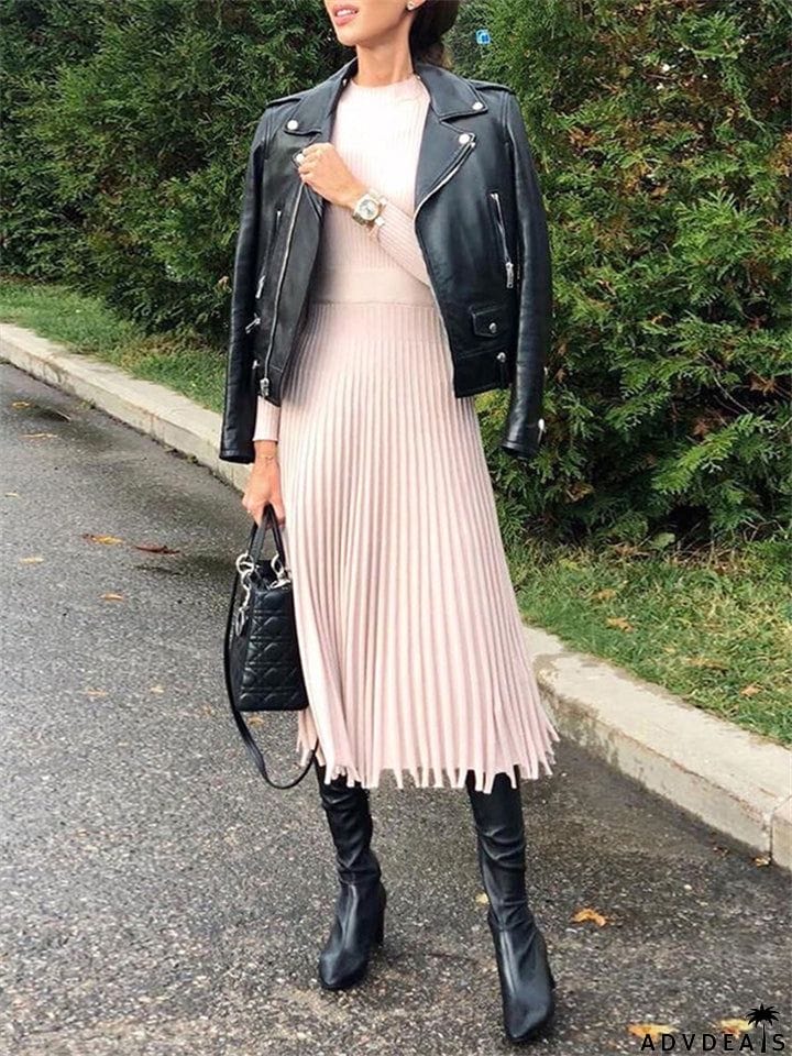 European American Female Autumn Winter Mid-length sweater Dress