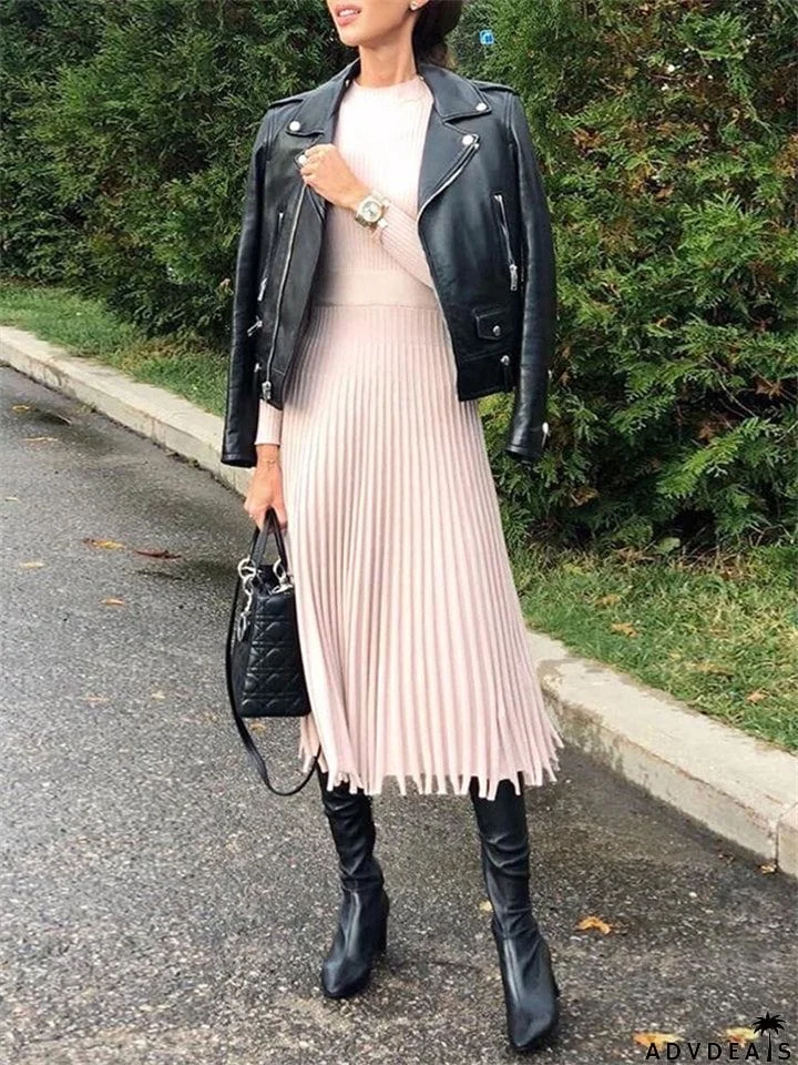 European American Female Autumn Winter Mid-length sweater Dress