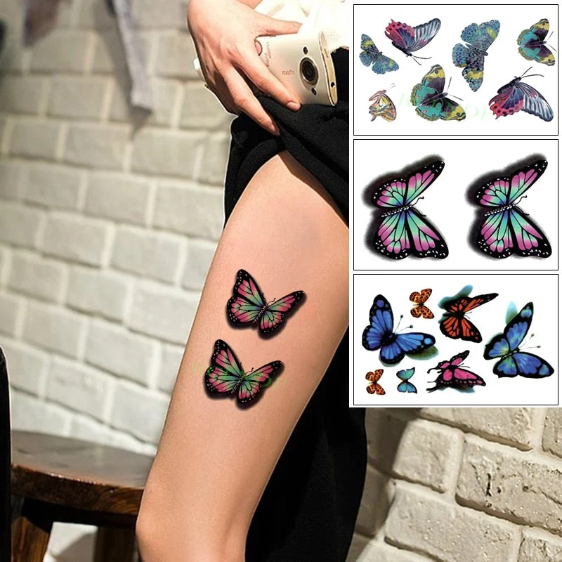 Waterproof Temporary Tattoo Sticker Butterfly Fake Tatto Flash Tatoo leg Arm hand foot tatouage for Girl Women lady