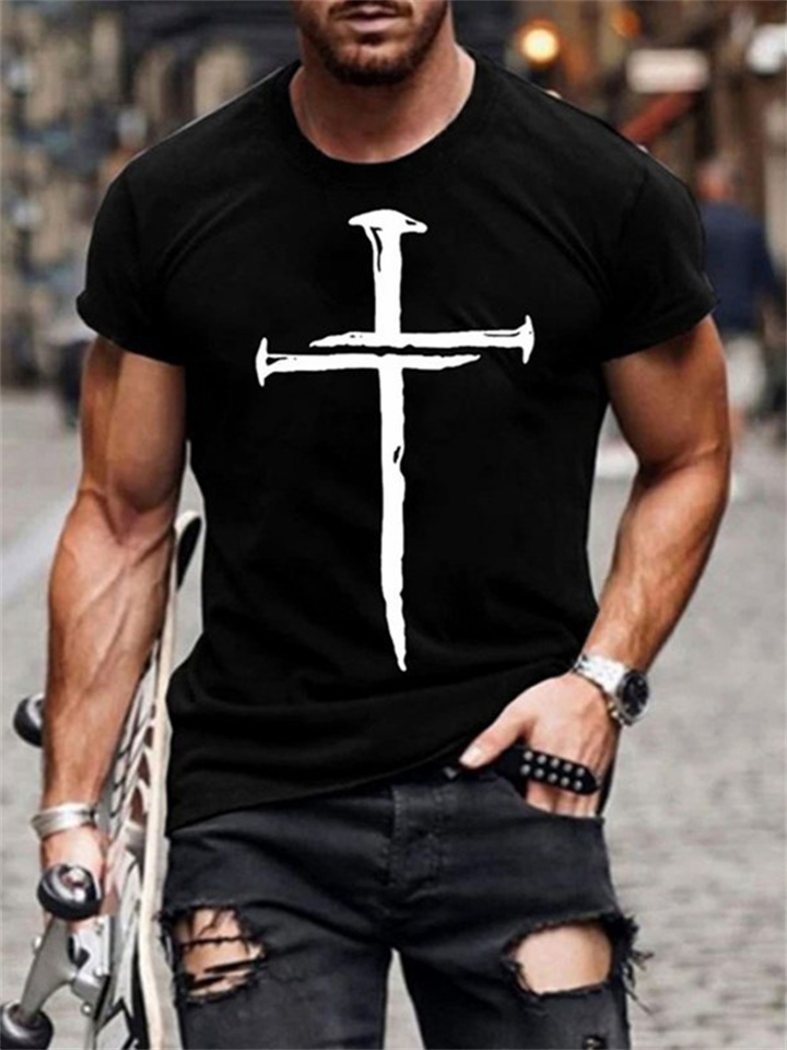 Men's T Shirt Tee Tee Cool Shirt Cross Round Neck Print Plus Size Casual Vacation Short Sleeve Print Clothing Apparel Designer Big and Tall Esencial