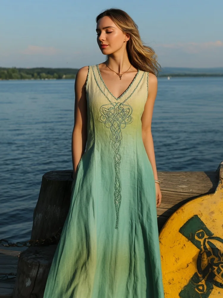 Simpfit Viking Inspire – Maxikleid aus Leinen mit keltischem Knoten und Farbverlauf