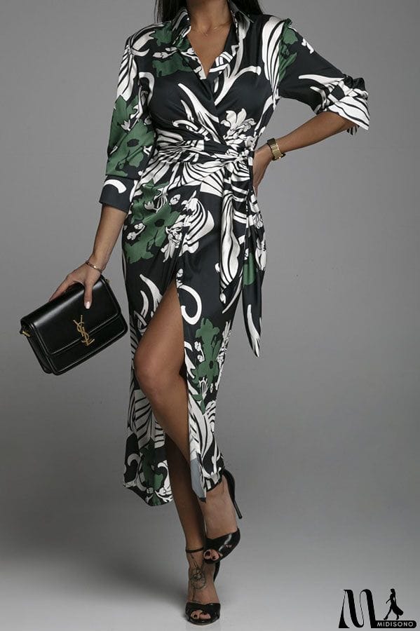 MidiSono - Lasting Daydream Printed Wrap Shirt Midi Dress