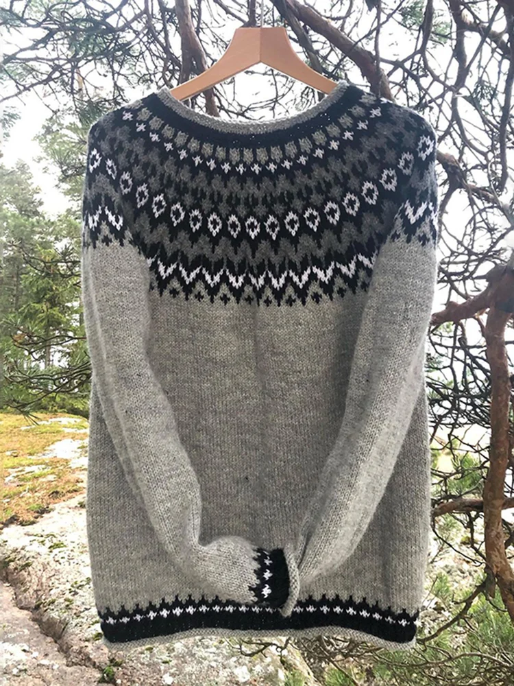 Vintage Warmth Paidan Knit Jacquard Icelandic Crew Neck Sweater（Unisex ）