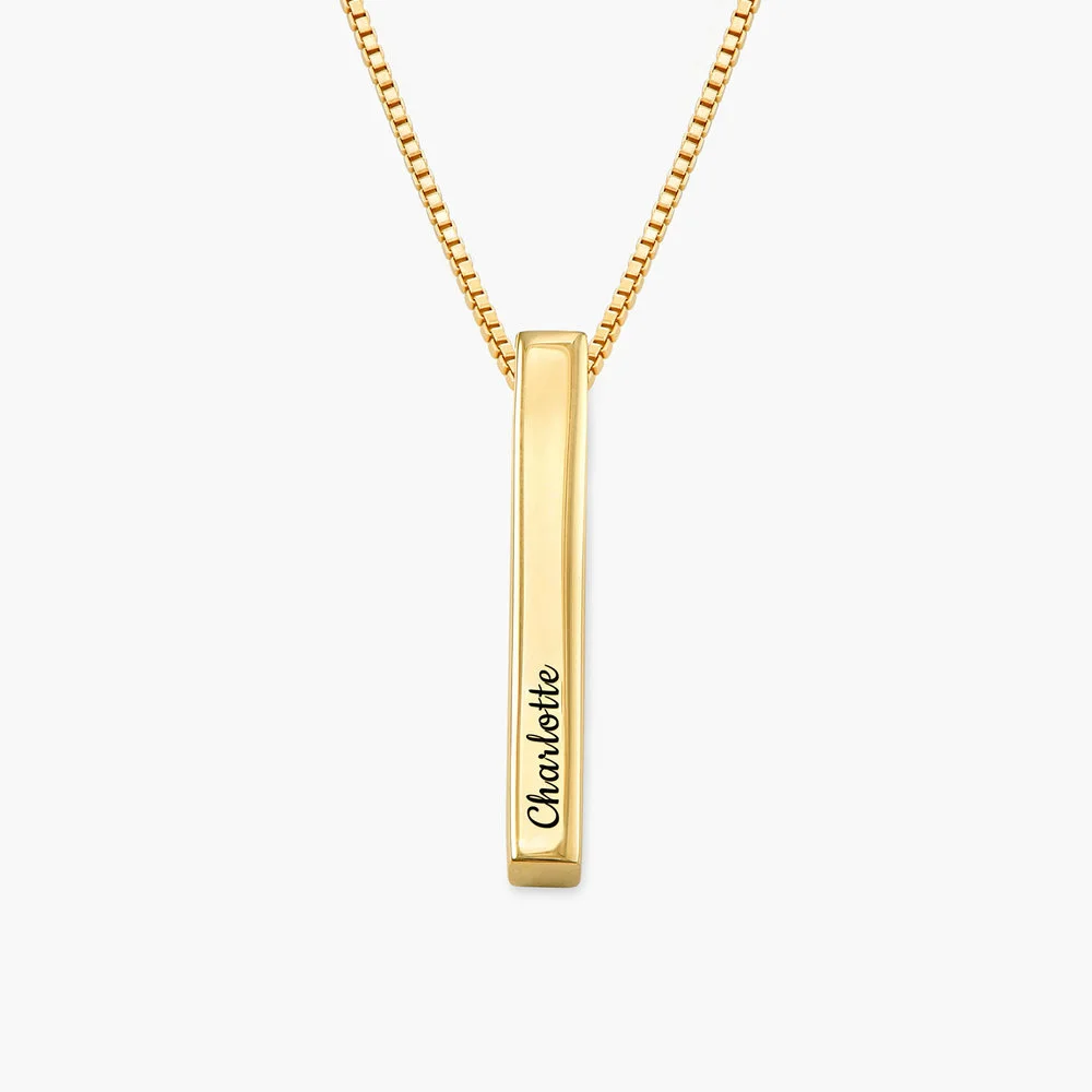 Vangogifts Pillar Bar Necklace- Gold Plated Personalized Vertical 3D Bar Necklace Best Gift for Mom or Wife