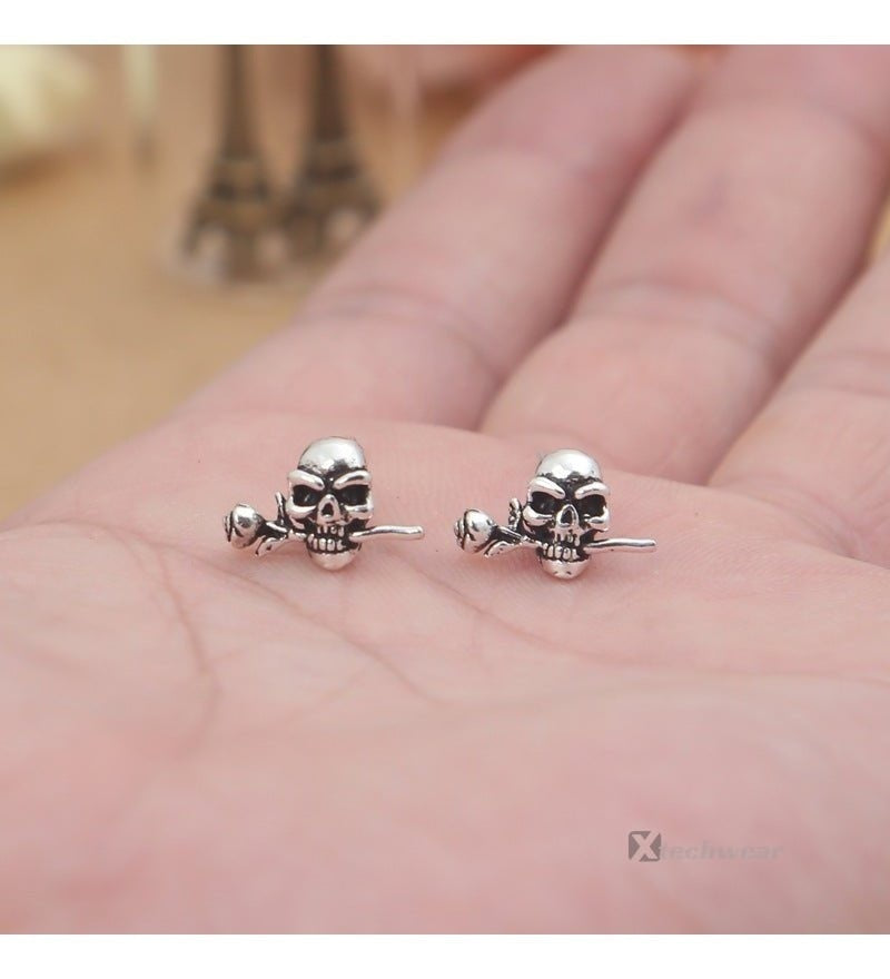 Skull Rose Earrings Techwear - X techwear-x