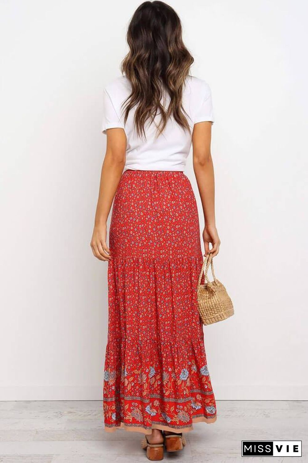 Boho Ditsy Floral High Waist Beach Maxi Skirt