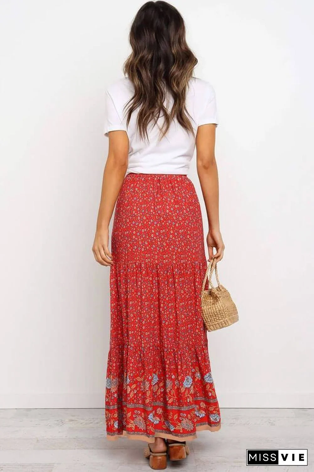 Boho Ditsy Floral High Waist Beach Maxi Skirt