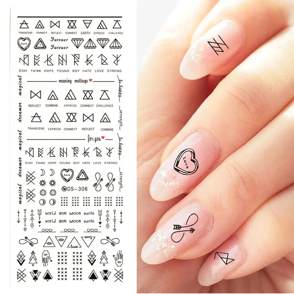 1 Pcs Japanese Nail Art Jewelry Super Bo Watermark Full Sticker 3D Nail Polish Lace Applique Lattice Letter Strip Sticker