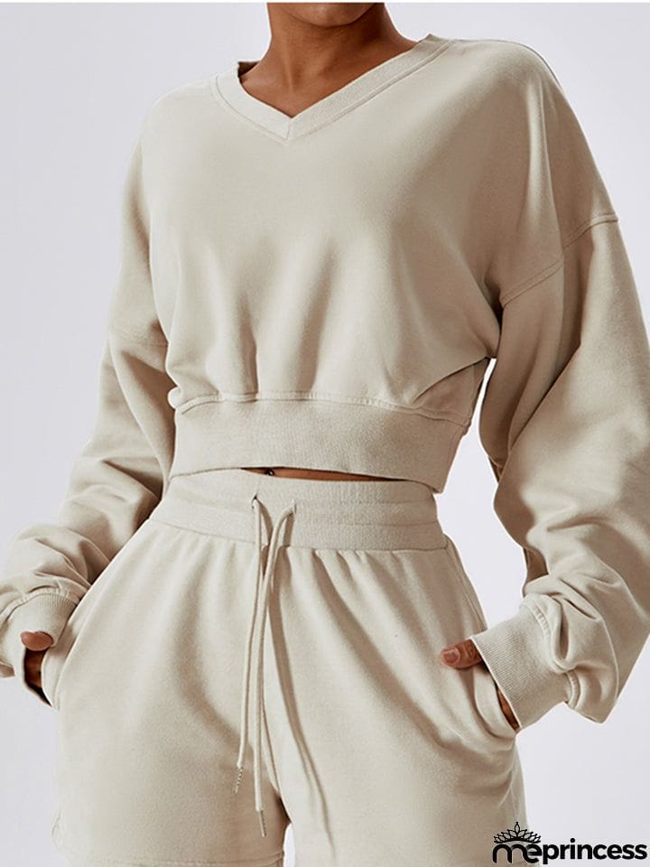 V-Neck Dropped Shoulder Sports Sweatshirt