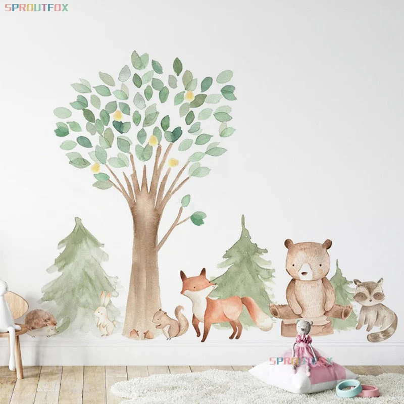 Large Forest Wall Stickers For Kids rooms Brown bear Kids Wall Stickers Decoration Wallpaper For Kids Room Decoration