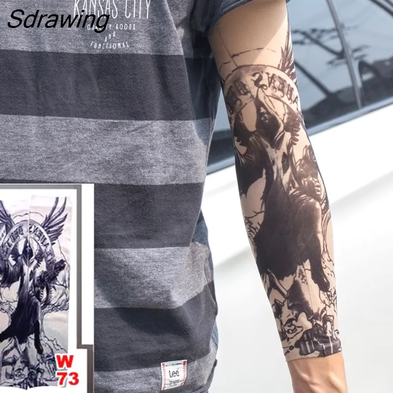 Sdrawing Temporary Tattoo Sleeve Tattoos Full Long Arm Tattoo Sleeve Men Elastic Nylon Tattoos skull dragon snake tiger tatoo sleeve