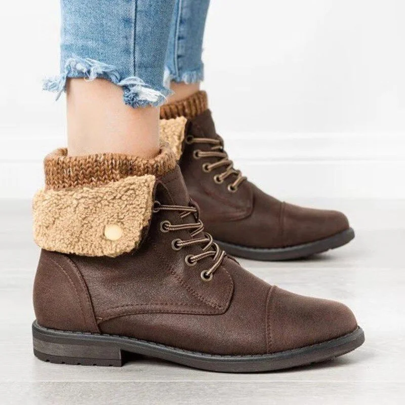 2020 New Winter Plus Velvet Snow Boots Large Size Women's Shoes Woolen Flanging Short Boots Front Lace Low-heeled Cotton Boots