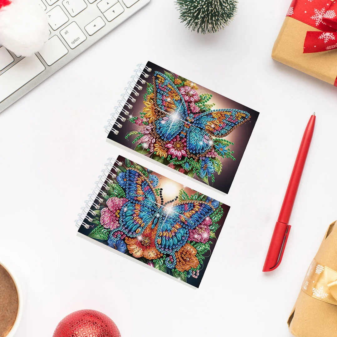 2 Pack Butterfly DIY Diamond Art Spiral Notebook Kit 80Pages No Lines Gifts
