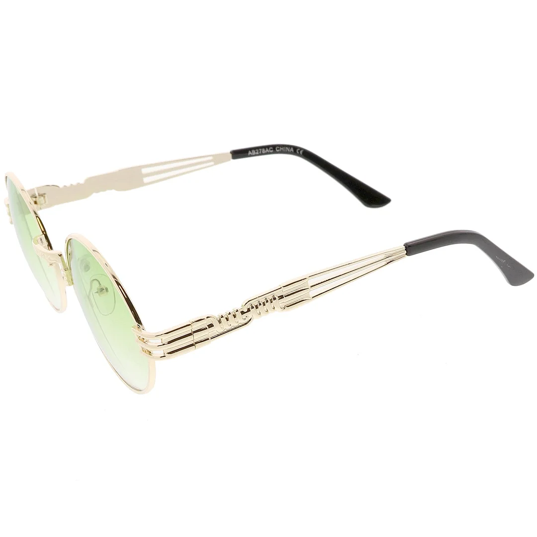 Steampunk Inspired Oval glasses Unique Engraved Metal Detail Color Tinted Lens 60mm