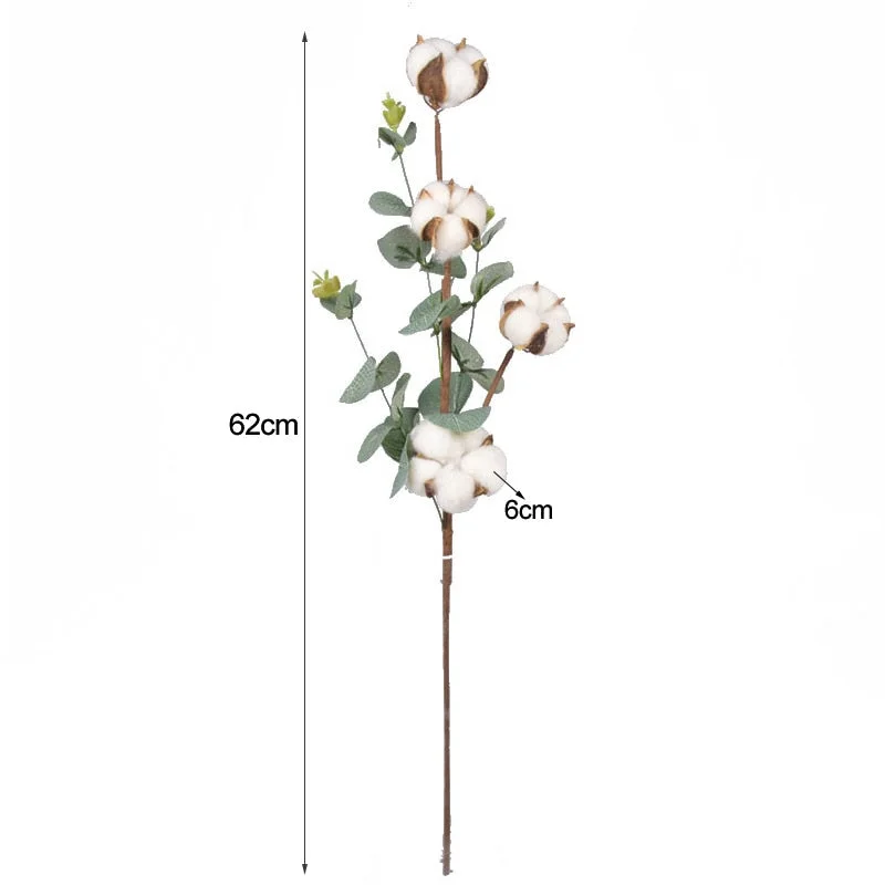 Naturally Dried Cotton Flower Artificial Plants Floral Branch for Wedding Party Home Garden Decoration Fake Flowers DIY Bouquet