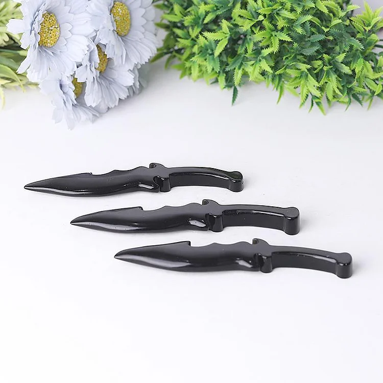 6" Hot Sale Black Obsidian Knife Carvings Model Bulk