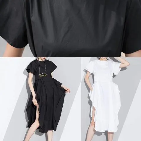 Chic patchwork Cotton quilting clothes Shirts black Dress asymmetric sundress
