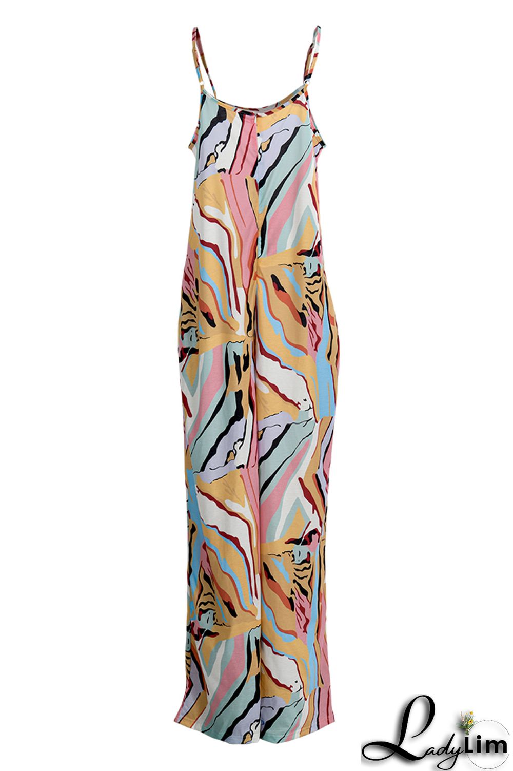 Yellow Sexy Casual Print Backless Spaghetti Strap Regular Jumpsuits