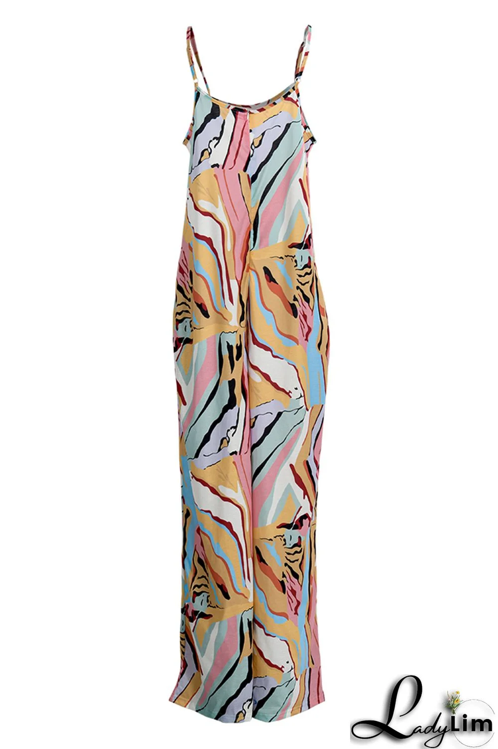 Yellow Sexy Casual Print Backless Spaghetti Strap Regular Jumpsuits