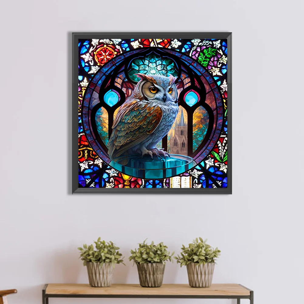Diamond Painting - Full Round Drill - Stained Glass Owl(30*30cm)