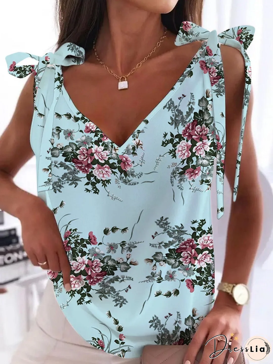Women's Tank Tops Casual Floral Print V-Neck Sleeveless Tank Top