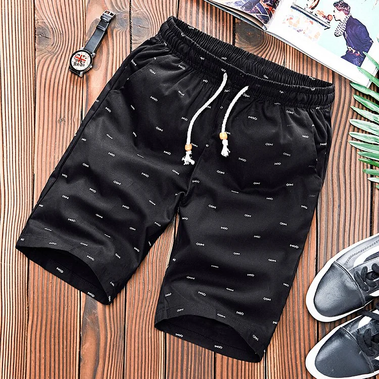 hot sale Shorts Men Fitness Sport brand Elastic Waist Drawstring Cotton Shorts Summer Calf-length Design Fish bone printing Male