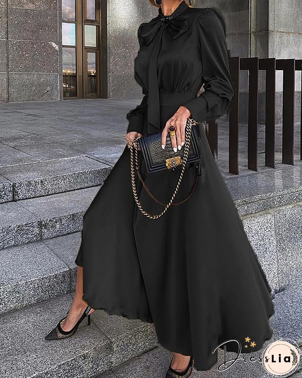 Women's Sheath Dress Maxi long Dress Long Sleeve Ruched Bow Summer Hot Casual Black Red Yellow S M L XL Black Dresses