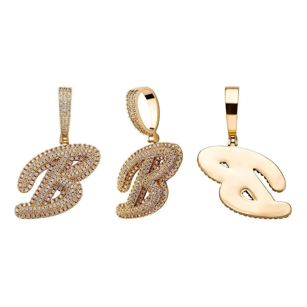 Iced A-Z Letters Pendant Necklace-VESSFUL