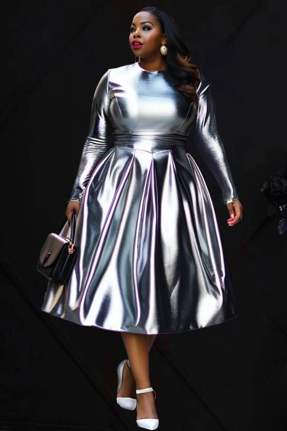 Metallic silver dress plus hot sale size