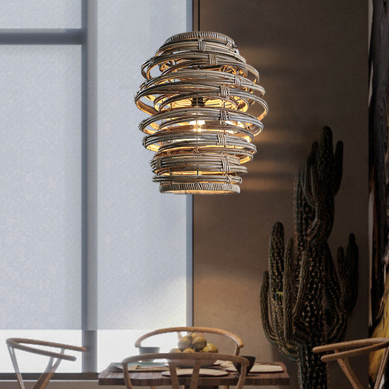 Vintage Spiral Rattan Pendant Light