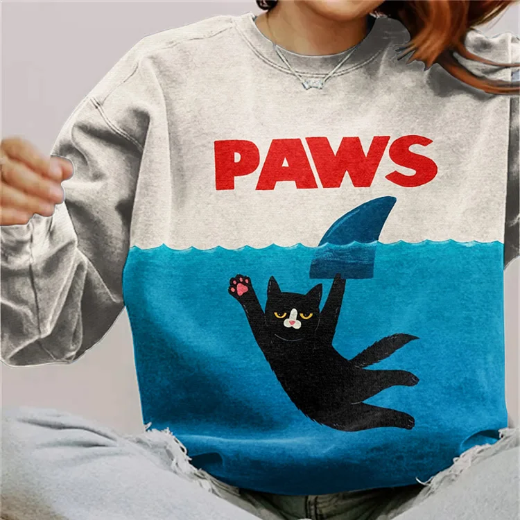 Paws Shark Cat Print Sweatshirt