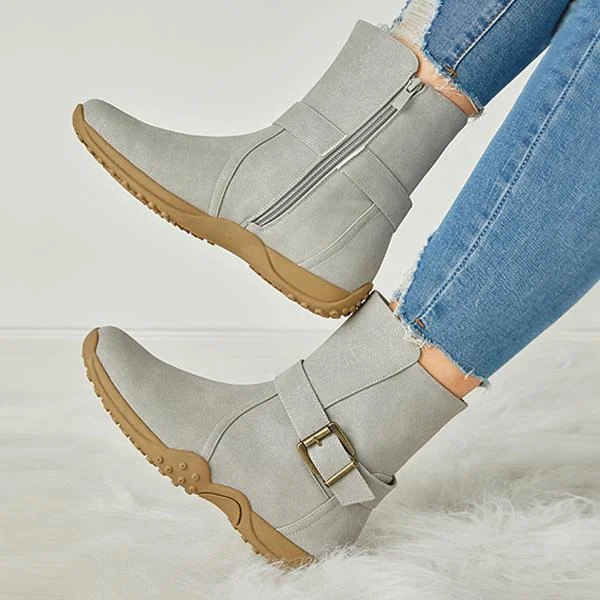 Women's Winter Warm Zipper Flat Snow Boots